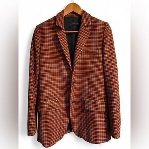 Zara Women’s Red and Black Checkered Blazer